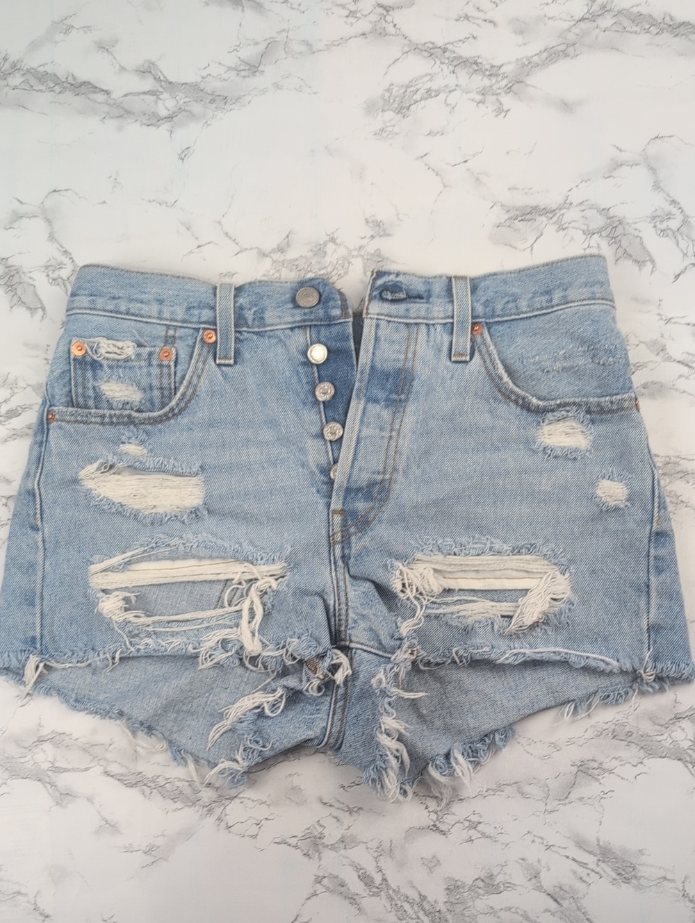 Levi’s 501 High Rise Distressed Cutoff Denim Shorts Size 27 Button Fly